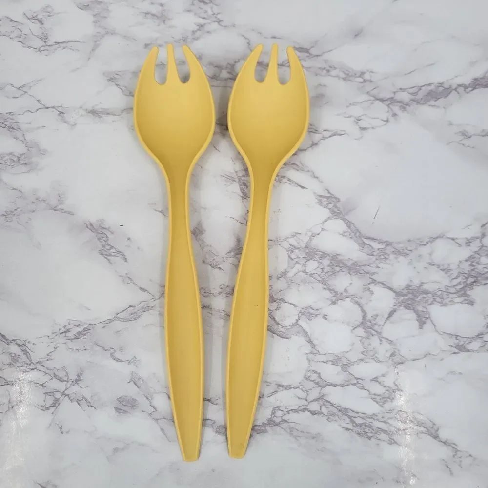 Tupperware Vintage Harvest Gold Salad Forks Serving Ware Yellow Spork Set Dining